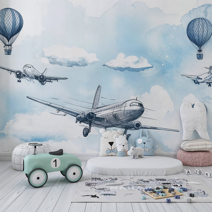 Tapet avion și balon cu aer cald | Design aerian și ludic