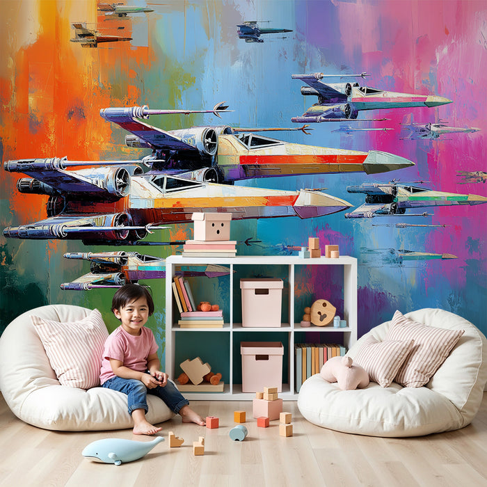 Papier peint chambre enfant | Vaisseaux spatiaux colorés