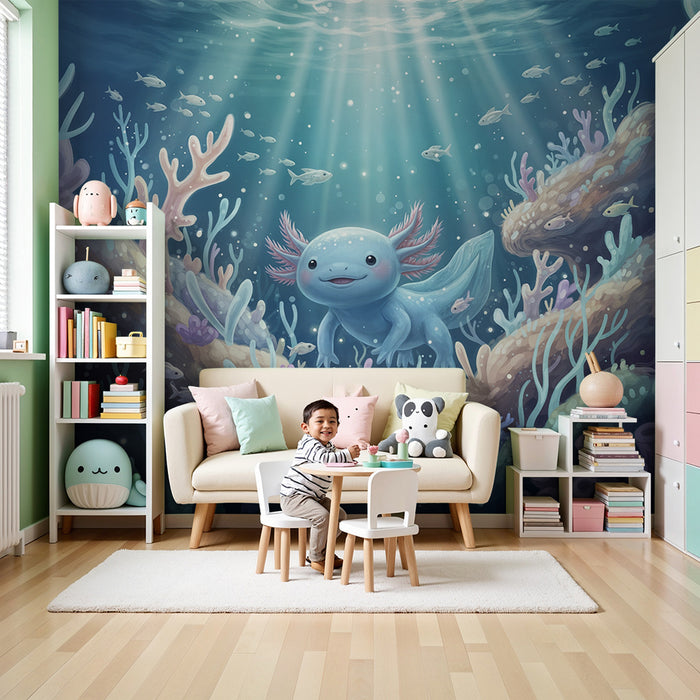 Kinderzimmer Tapete | Axolotl und Feenhaftes Korallenriff