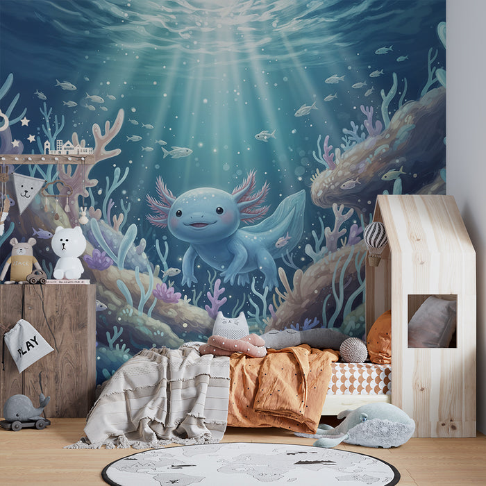 Kinderzimmer Tapete | Axolotl und Feenhaftes Korallenriff