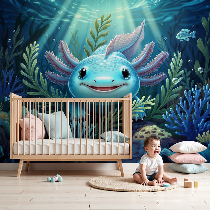 Lastenhuoneen tapetti | Vesiseikkailu axolotlin kanssa