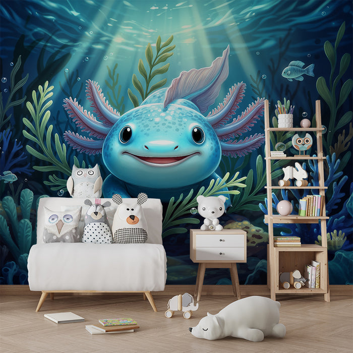 Lastenhuoneen tapetti | Vesiseikkailu axolotlin kanssa