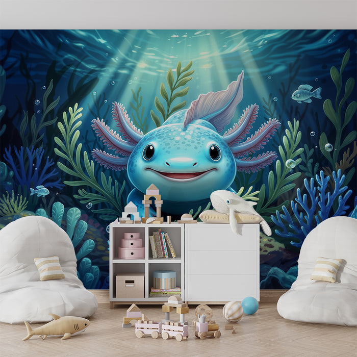 Lastenhuoneen tapetti | Vesiseikkailu axolotlin kanssa