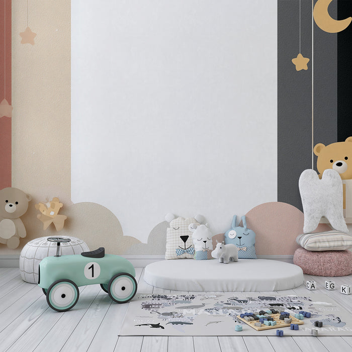 Papier peint chambre bébé | Ours en nuage et étoiles