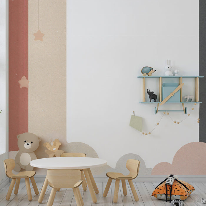 Papier peint chambre bébé | Ours en nuage et étoiles