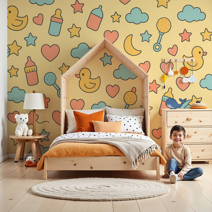 Lastenhuoneen tapetti | Ankat ja pastellitähdet