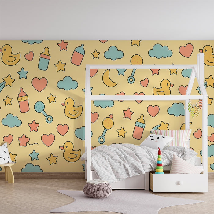 Lastenhuoneen tapetti | Ankat ja pastellitähdet