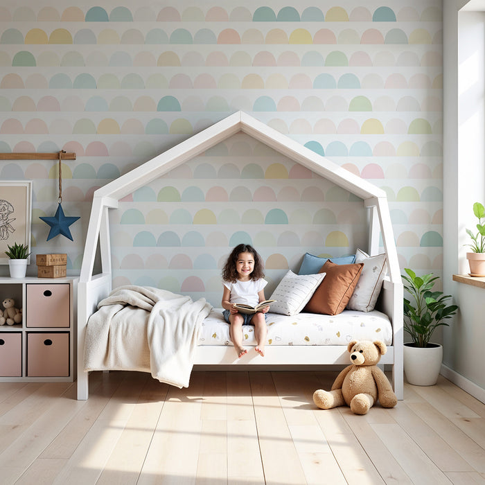 Papel de parede quarto bebê | Meio-círculos pastel arco-íris