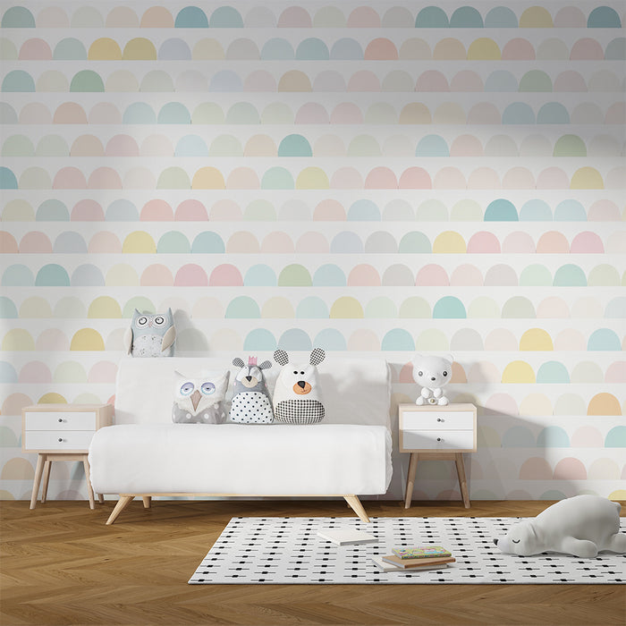 Papel de parede quarto bebê | Meio-círculos pastel arco-íris