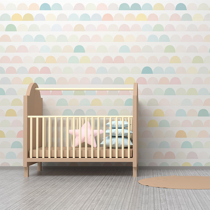 Papel de parede quarto bebê | Meio-círculos pastel arco-íris