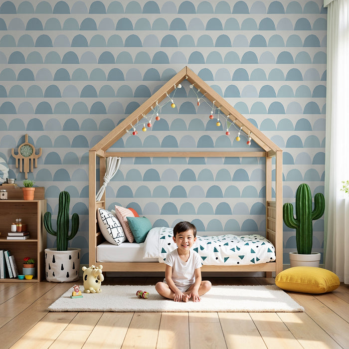 Carta da parati bambini | Motivi ondulati blu pastello