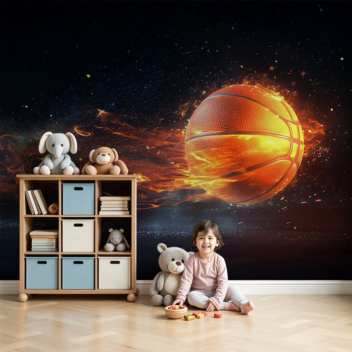 Papier peint chambre enfant | Basket enflammé
