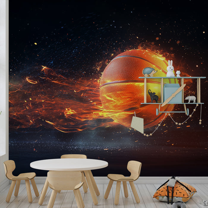 Papier peint chambre enfant | Basket enflammé