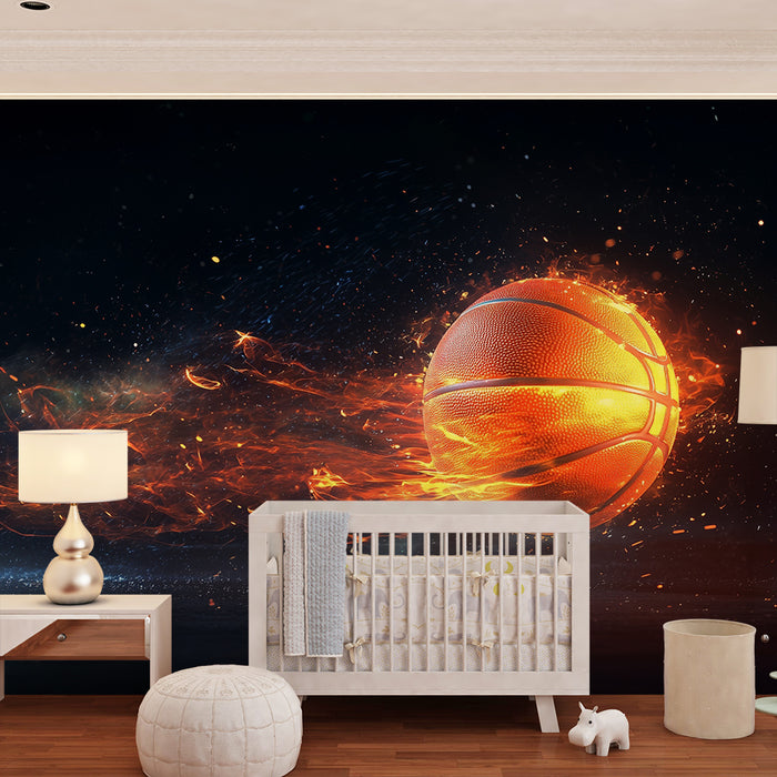 Papier peint chambre enfant | Basket enflammé