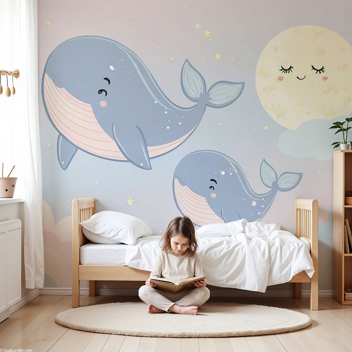 Carta da parati bambini | Balene e nuvole sognanti