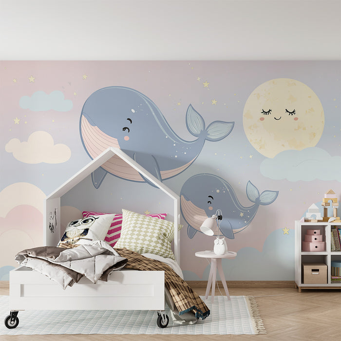 Carta da parati bambini | Balene e nuvole sognanti