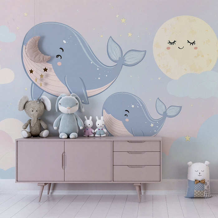 Carta da parati bambini | Balene e nuvole sognanti