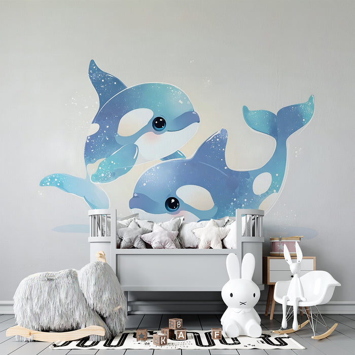 Carta da parati bambini | Balene blu e scintillanti