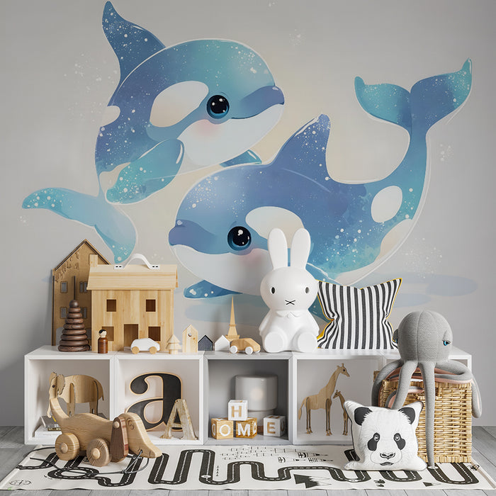 Carta da parati bambini | Balene blu e scintillanti
