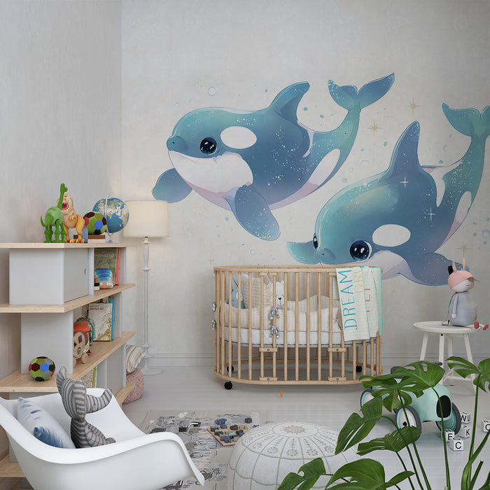 Carta da parati bambini | Balene magiche e scintillanti