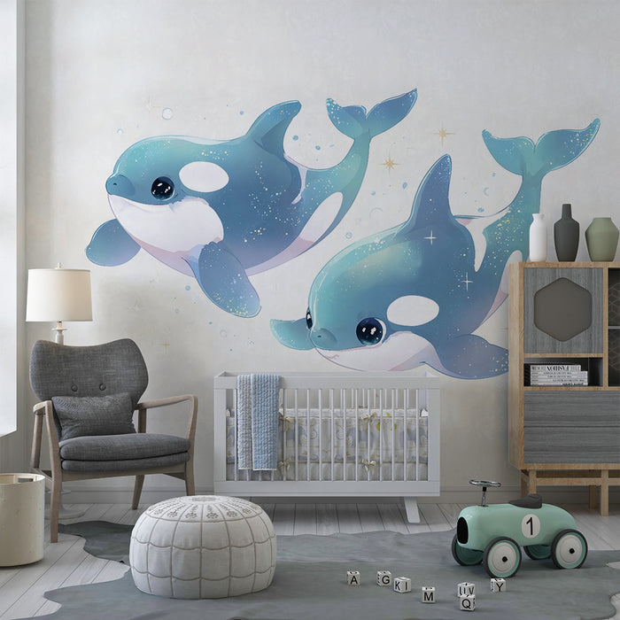 Carta da parati bambini | Balene magiche e scintillanti