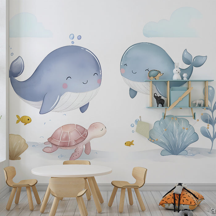 Barntapet | Glada valar och sköldpaddor under havet
