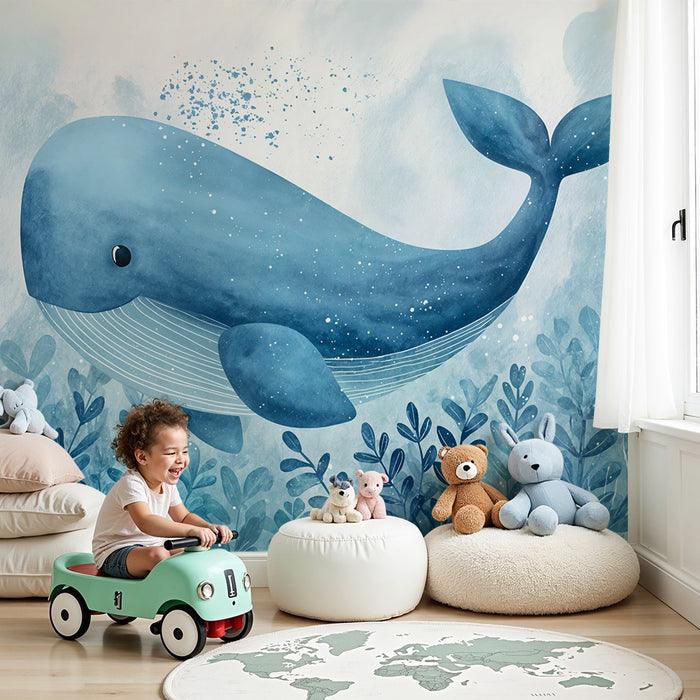 Tapet balenă | Ilustrație acvatică pastelată