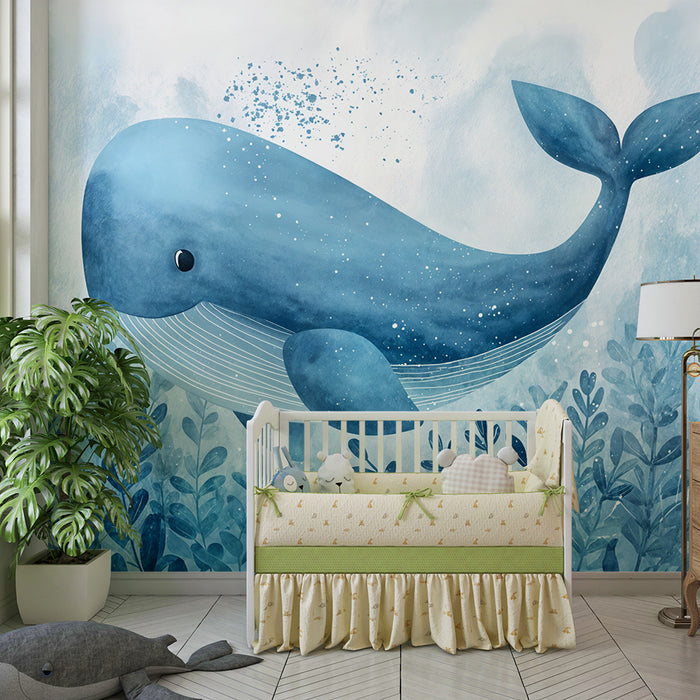 Tapet balenă | Ilustrație acvatică pastelată