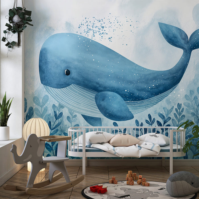 Tapet balenă | Ilustrație acvatică pastelată