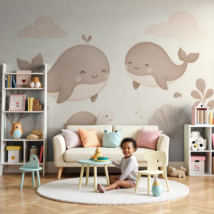 Barntapet | Valar och havssköldpadda i beige