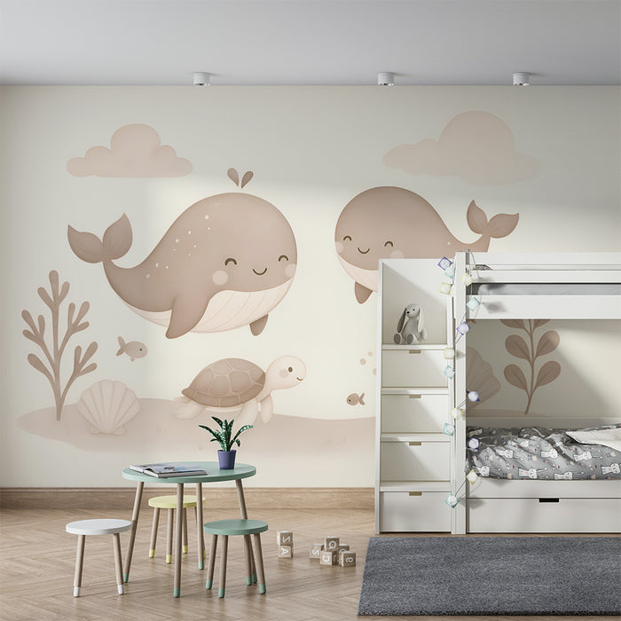 Barntapet | Valar och havssköldpadda i beige