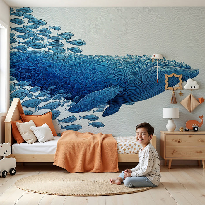 Tapet balenă | Design marin în albastru