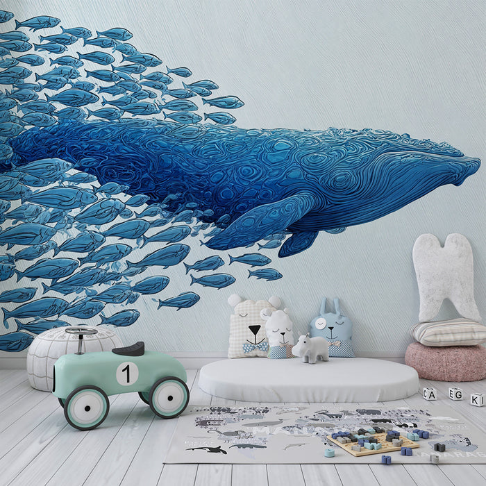 Tapet balenă | Design marin în albastru