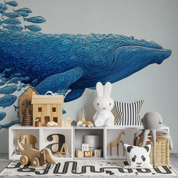 Tapet balenă | Design marin în albastru
