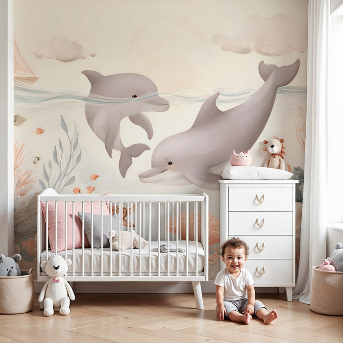 Carta da parati bambini | Delfini e barriera corallina