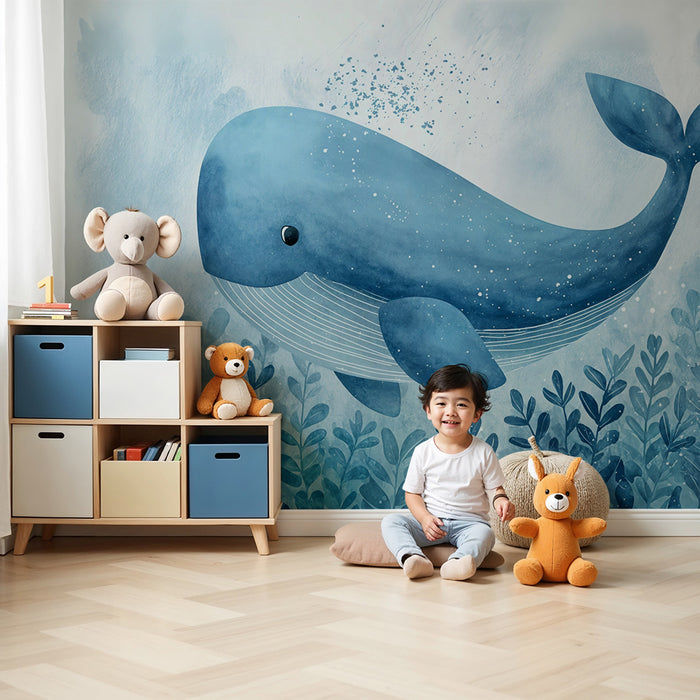 Tapet balena | Ilustrație acvatică albastră