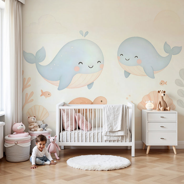 Barntapet | Glada blå valar och havssköldpadda
