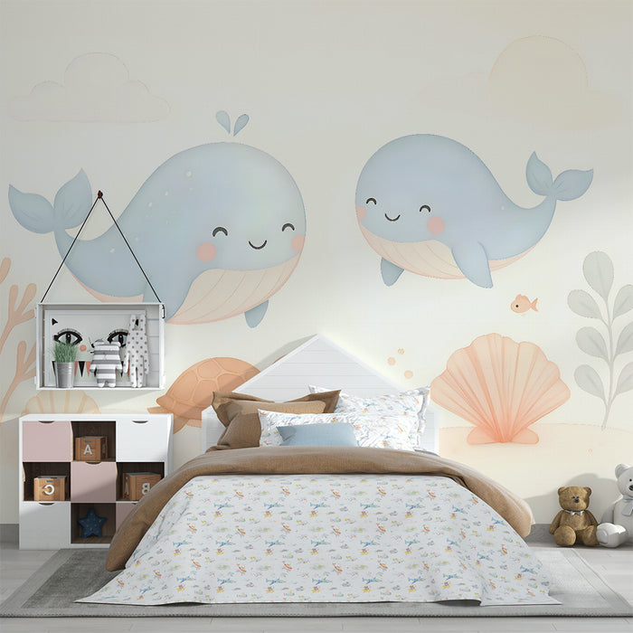 Barntapet | Glada blå valar och havssköldpadda