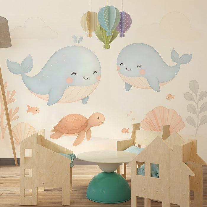 Barntapet | Glada blå valar och havssköldpadda