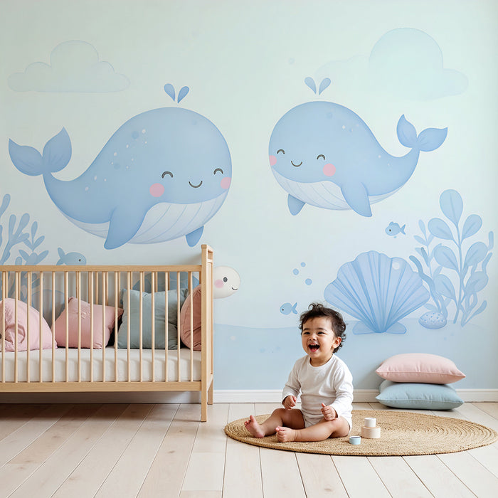 Barntapet | Glada valar och blå havssköldpadda