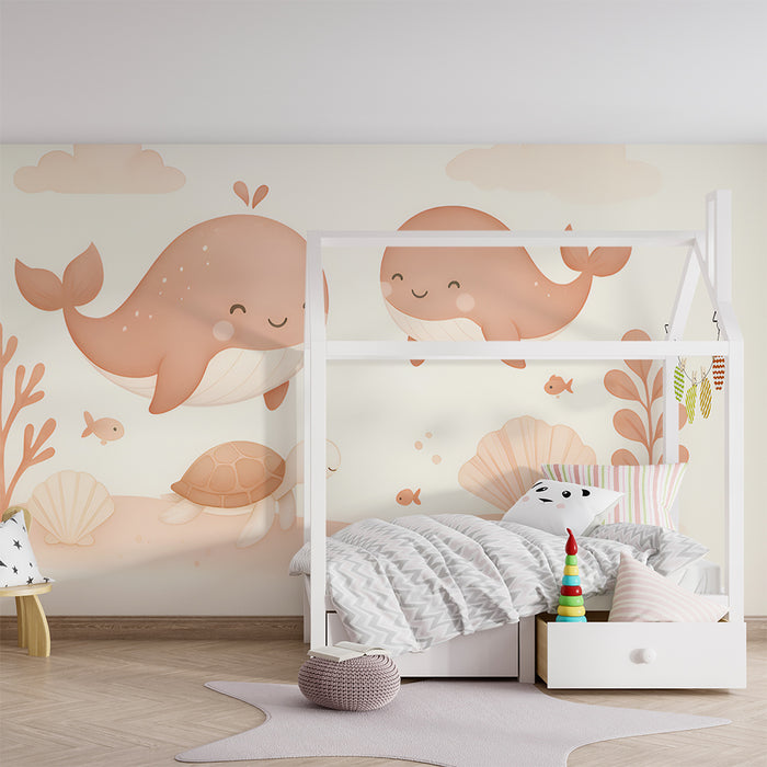 Babyzimmer Tapete | Pastell Wale und Schildkröten