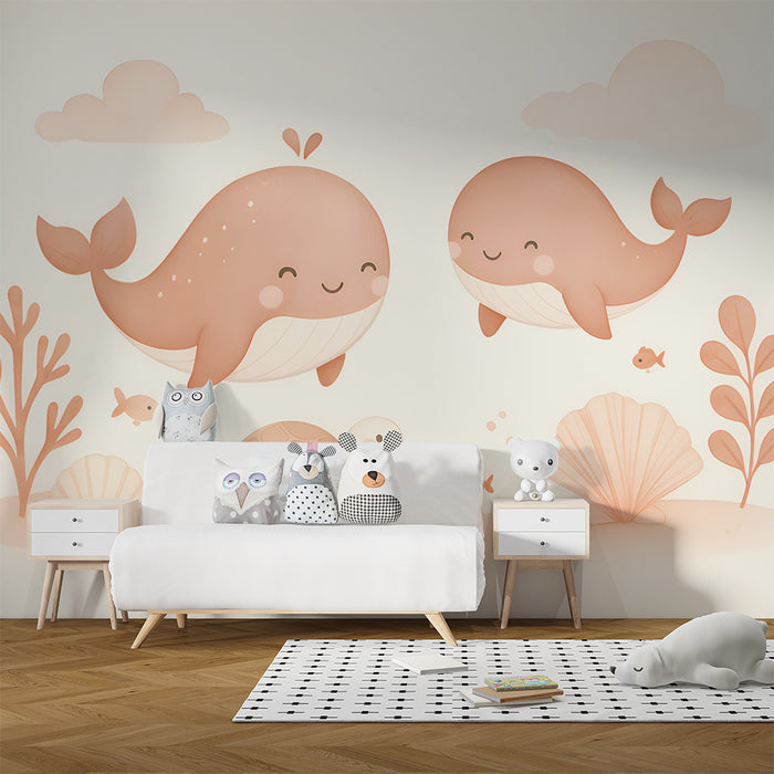 Babyzimmer Tapete | Pastell Wale und Schildkröten