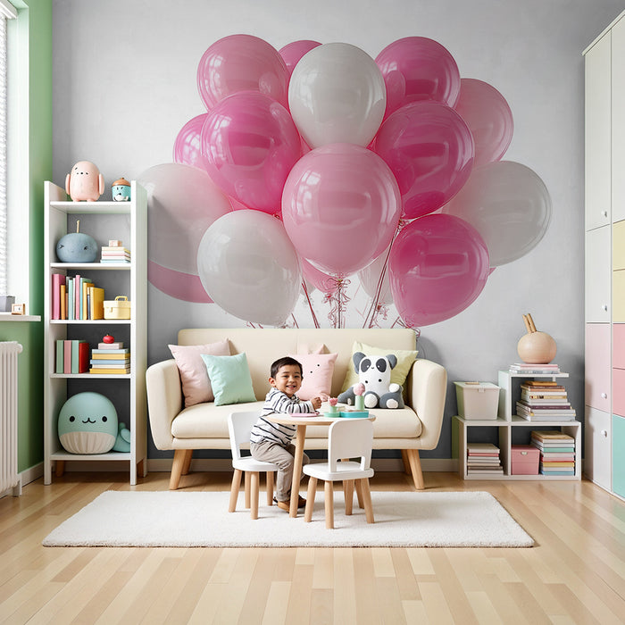 Papier peint ballons | Décor festif en rose et blanc