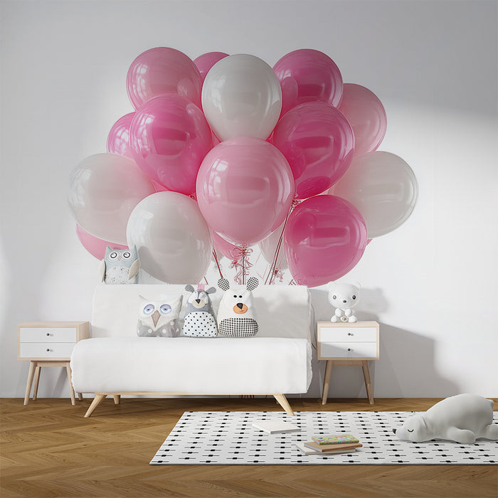 Papier peint ballons | Décor festif en rose et blanc