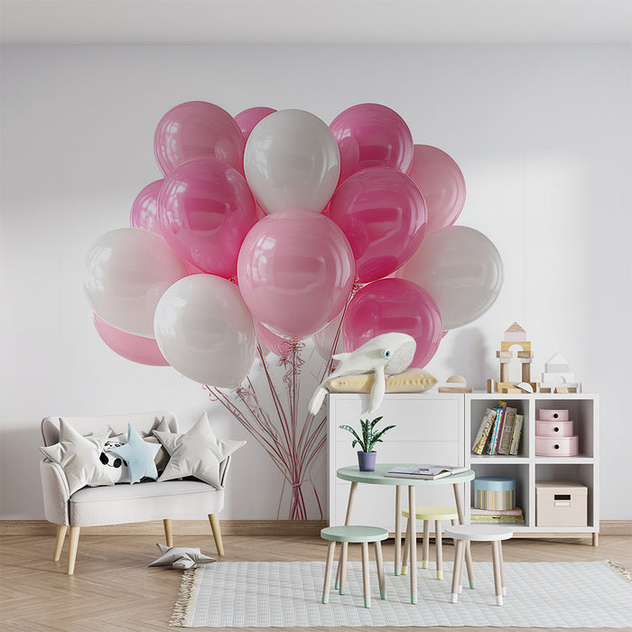 Papier peint ballons | Décor festif en rose et blanc