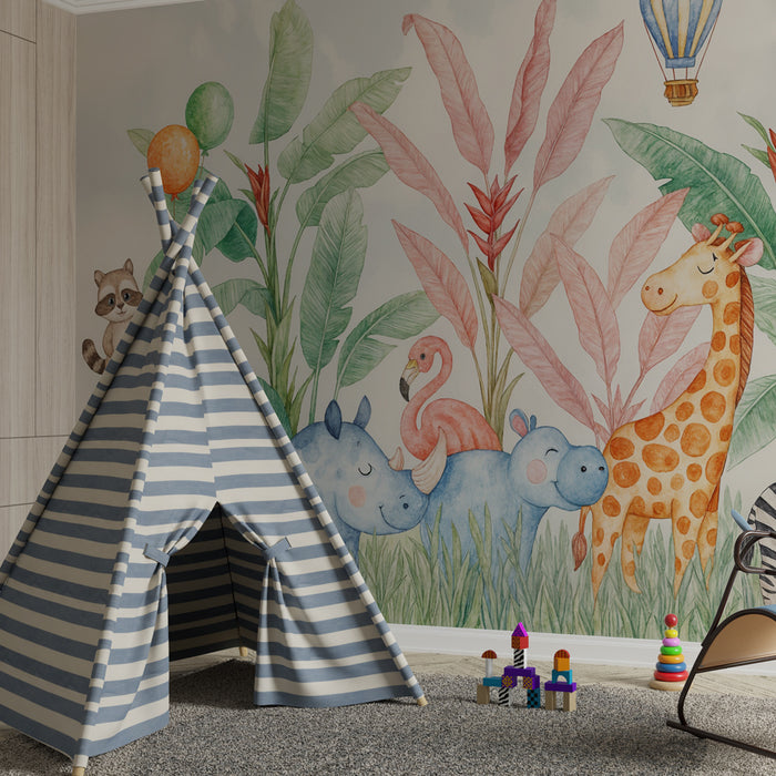 Papier peint jungle enfant | Animaux exotiques mignons