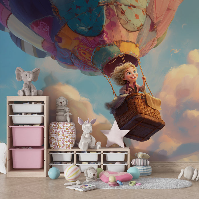 Papier peint Montgolfière | Envolée animée féerique