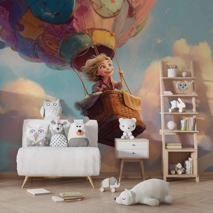 Papier peint Montgolfière | Envolée animée féerique