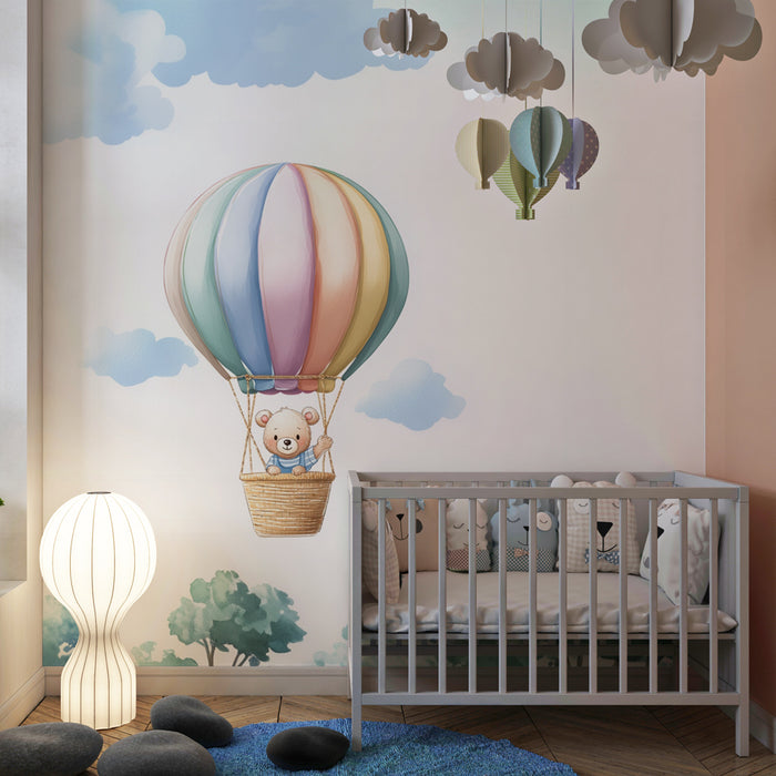Papier peint montgolfière | Aventure enfantine colorée
