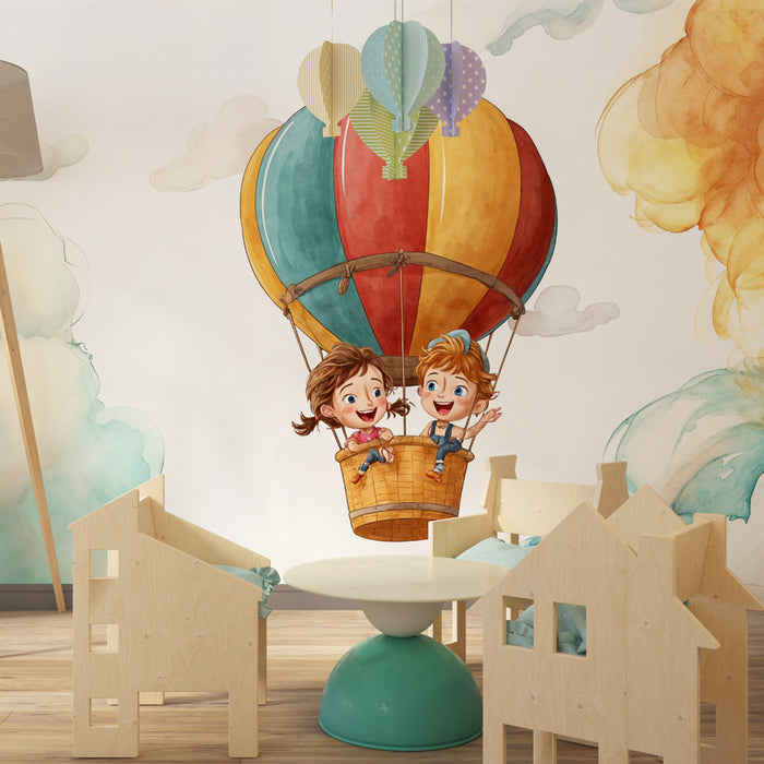 Papier peint Montgolfière | Enfants en Aventure Aérienne